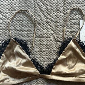 Fleur du Mal Champagne Silk w/Black Lace Bralette - Size L NWT